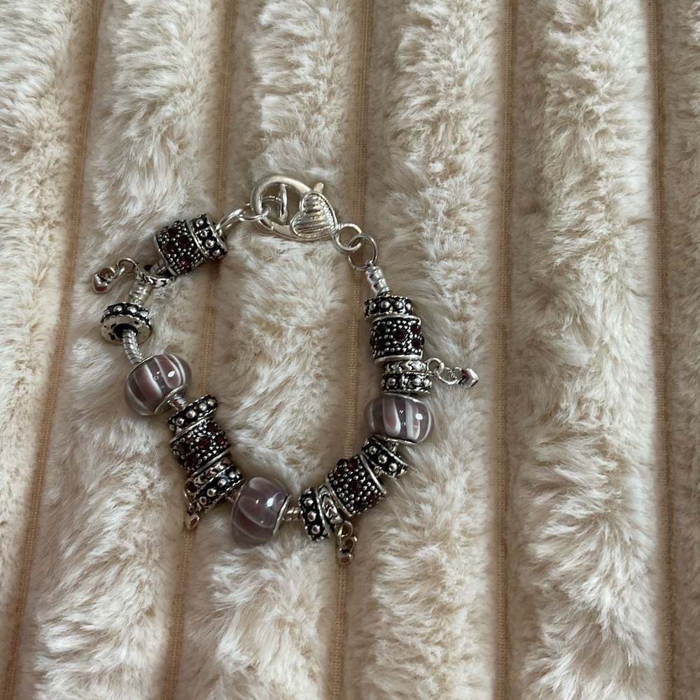 Silver and Gray Beaded Charm Bracelet